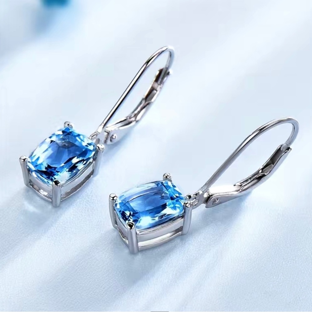 Beautiful Cushion Cut Blue Topaz Earrings
